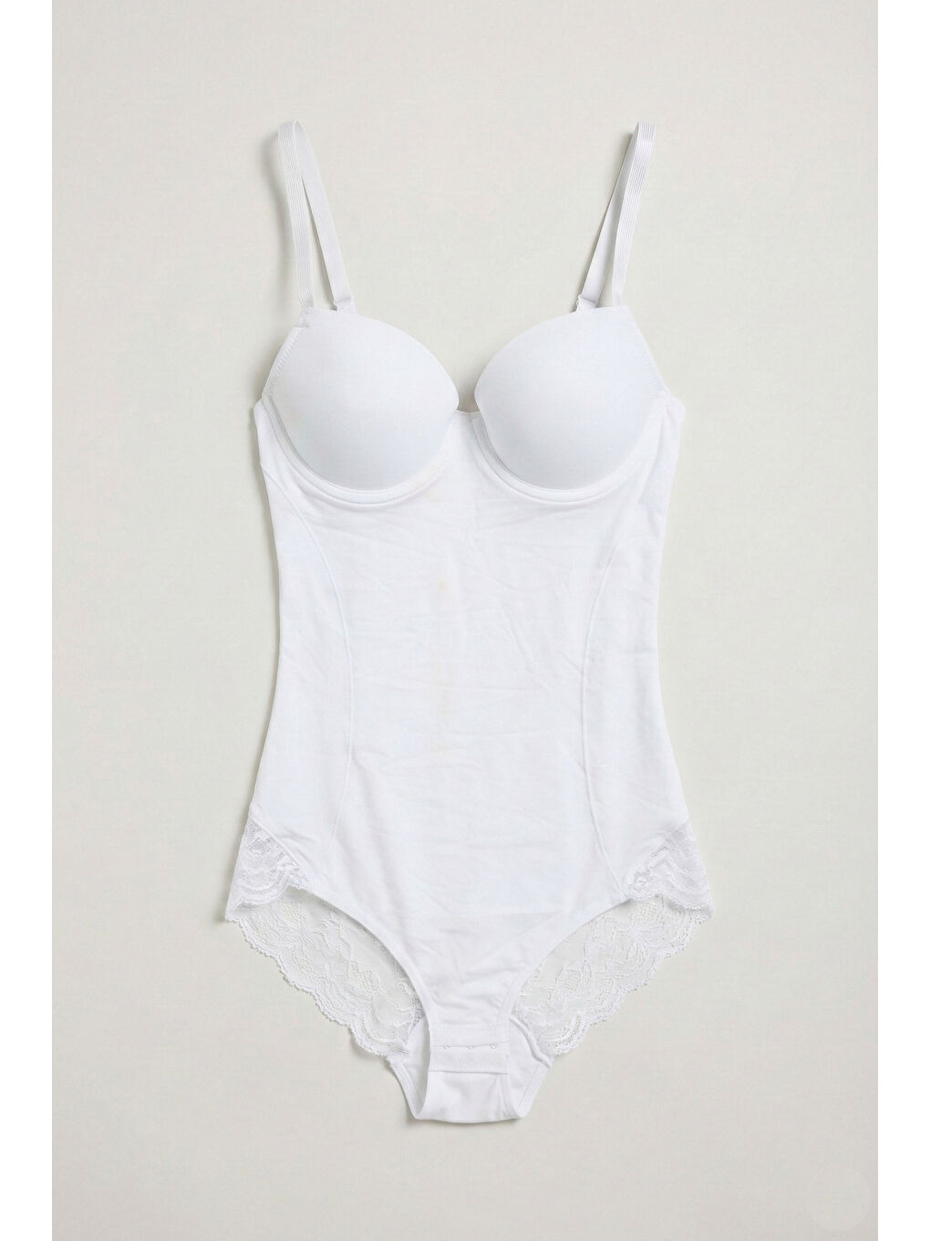 Kadın Beyaz w5 Çıtçıtlı Toparlayıcı Dantel Detaylı Destekli Cup Tasarım Askılı Body-1