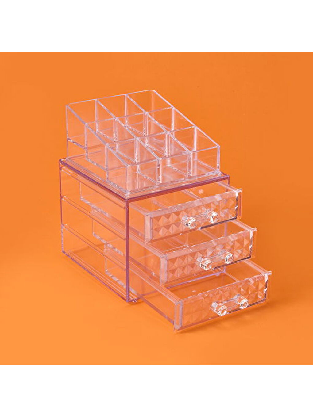 Diamond 3 Çekmeceli Takı ve Makyaj Organizeri - Şeffaf - 15x13x18 cm-1