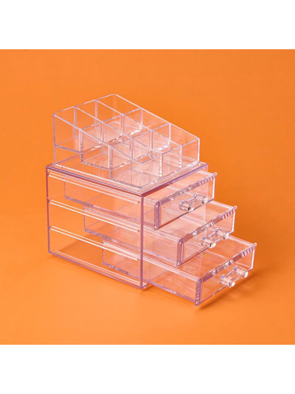 3 Çekmeceli Takı ve Makyaj Organizeri - Şeffaf - 15x13x18 cm-1