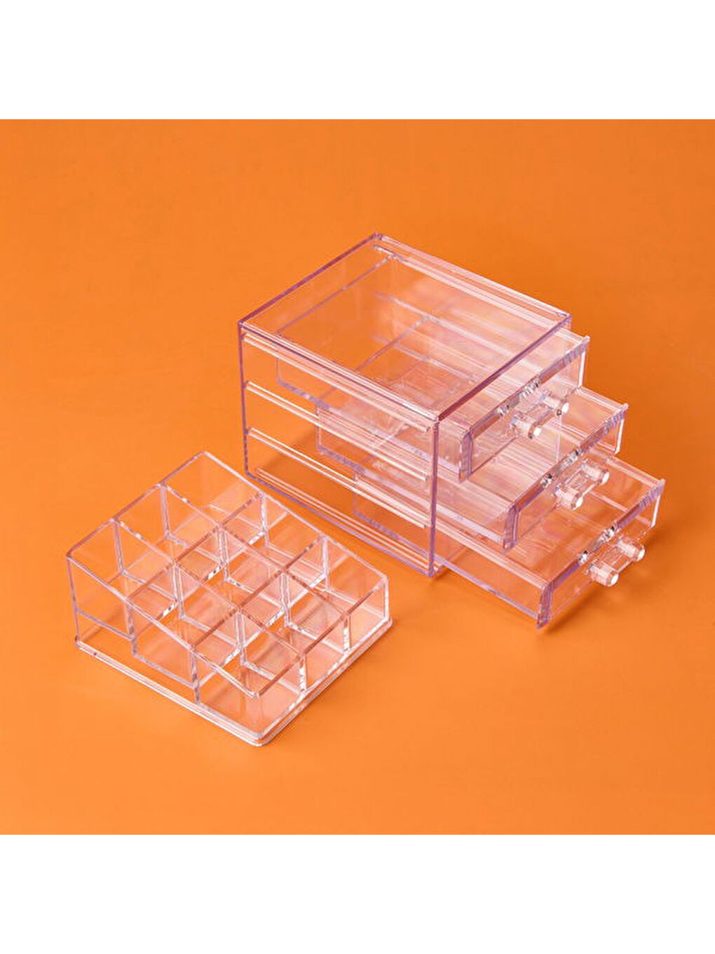 3 Çekmeceli Takı ve Makyaj Organizeri - Şeffaf - 15x13x18 cm-2