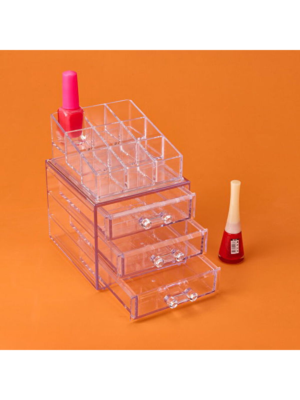 3 Çekmeceli Takı ve Makyaj Organizeri - Şeffaf - 15x13x18 cm-3
