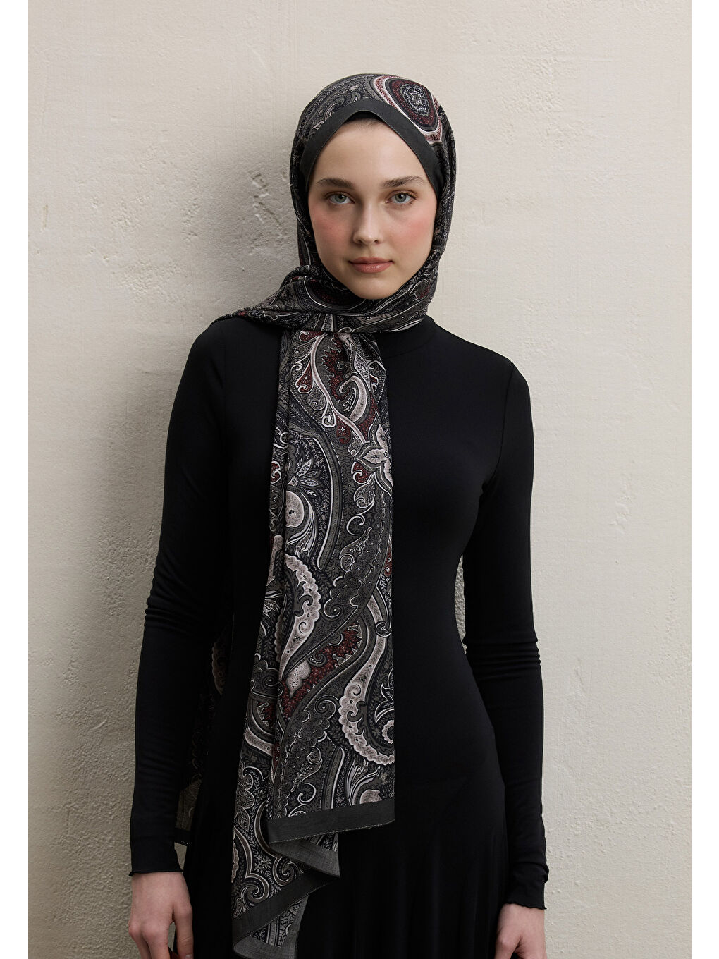 Gri Ember Desen Şal Füme-1