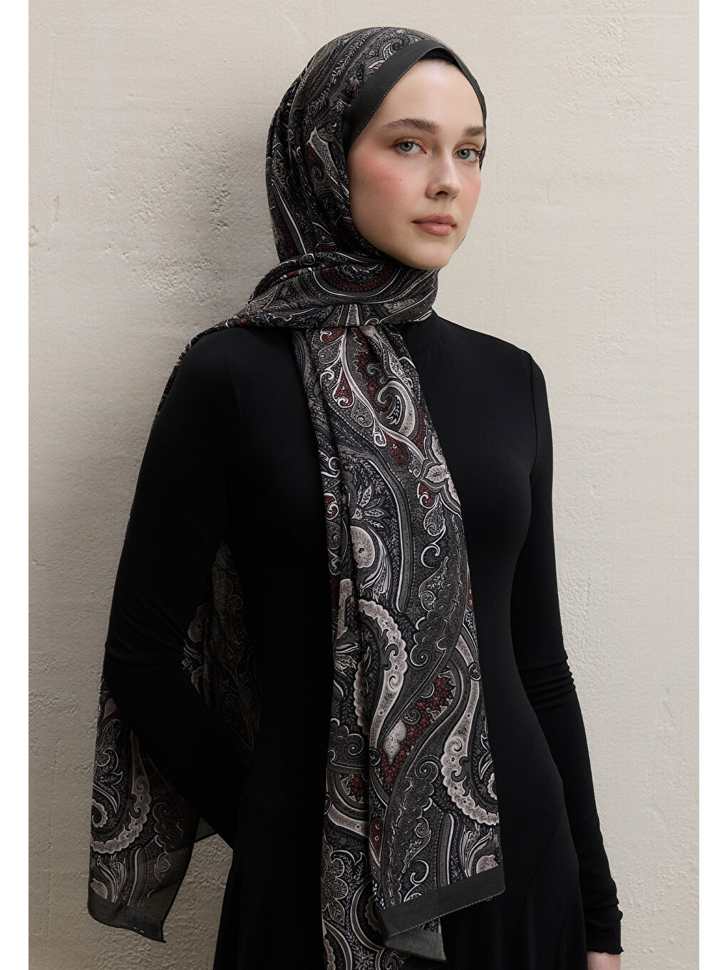 Gri Ember Desen Şal Füme-2