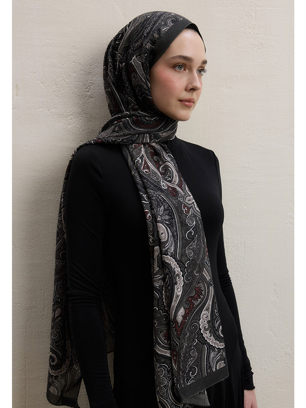 Gri Ember Desen Şal Füme-3