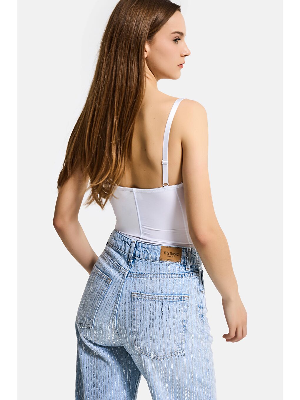 Kadın Beyaz w5 Çıtçıtlı Toparlayıcı Dantel Detaylı Destekli Cup Tasarım Askılı Body-3