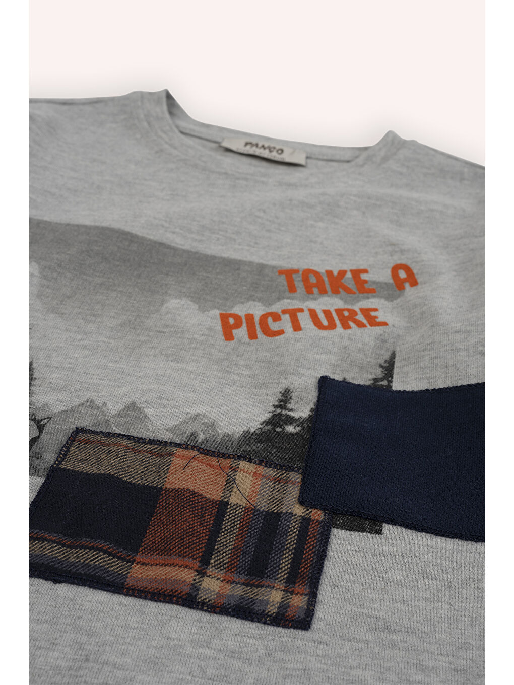 Gri Erkek Çocuk Patch Detaylı Tişört-5