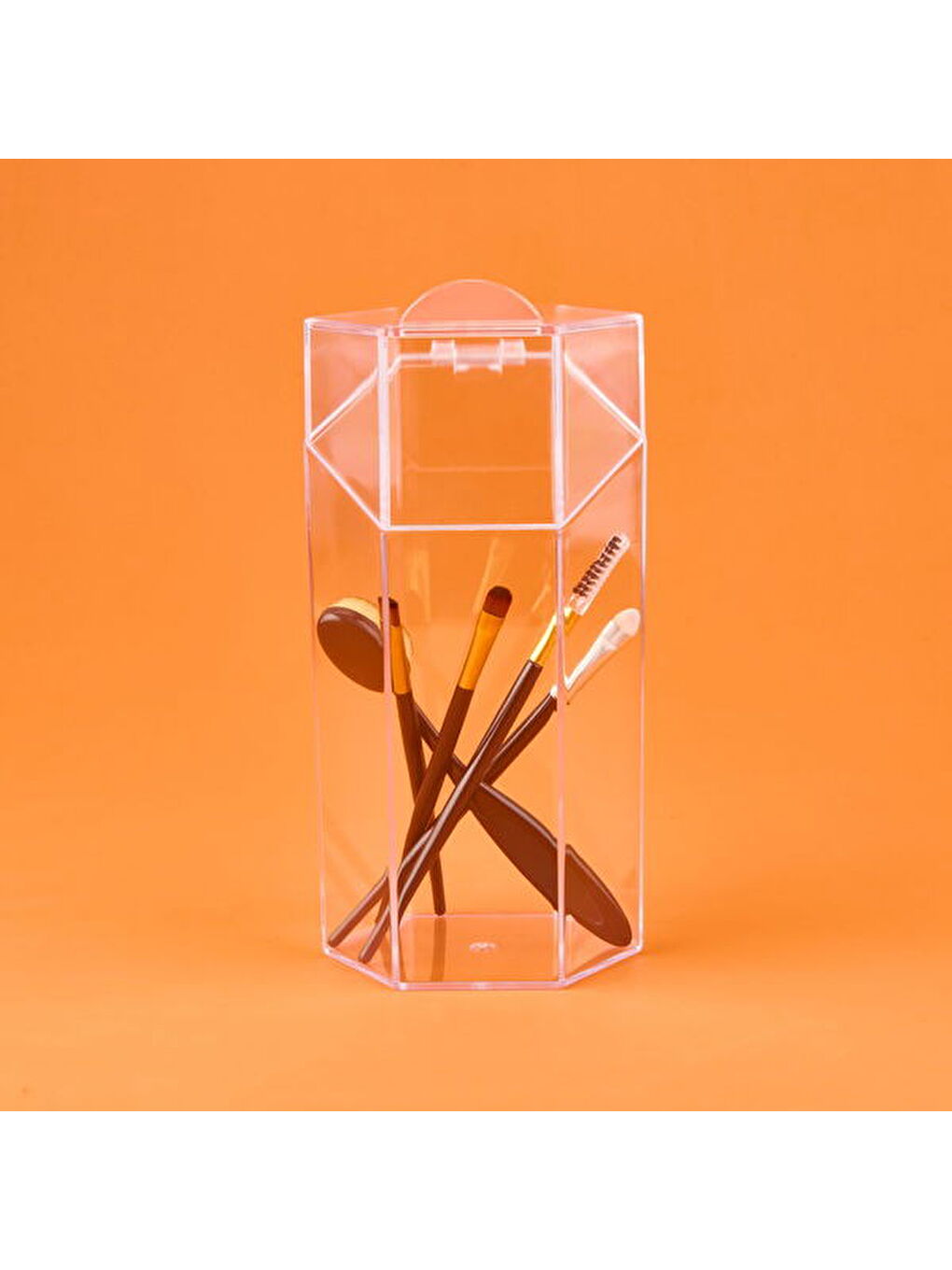 Kapaklı Fırça Organizeri - Şeffaf - 12x10x24 cm