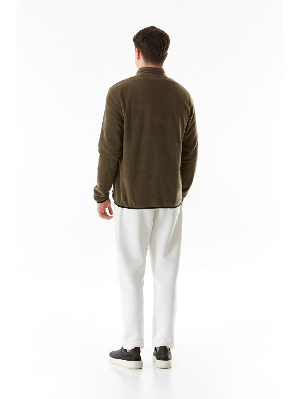 Haki Dik Yaka Polar Erkek Fermuarlı Sweatshirt Hırka-4