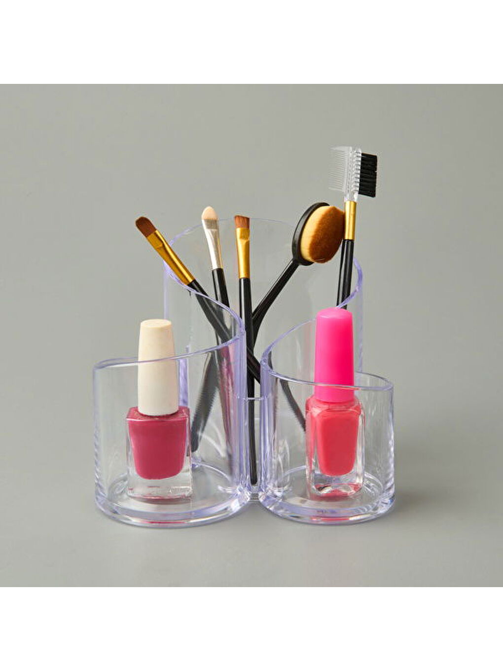 3 Gözlü Pratik Makyaj Organizeri - Şeffaf - 15x15x13 cm-1