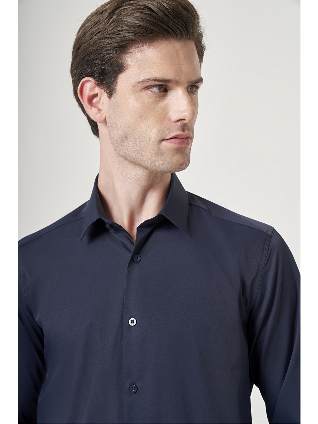 Lacivert Sert Yaka Uzun Kol Cepsiz Slim Fit Esnek Su İtici Gömlek 1004260234-3