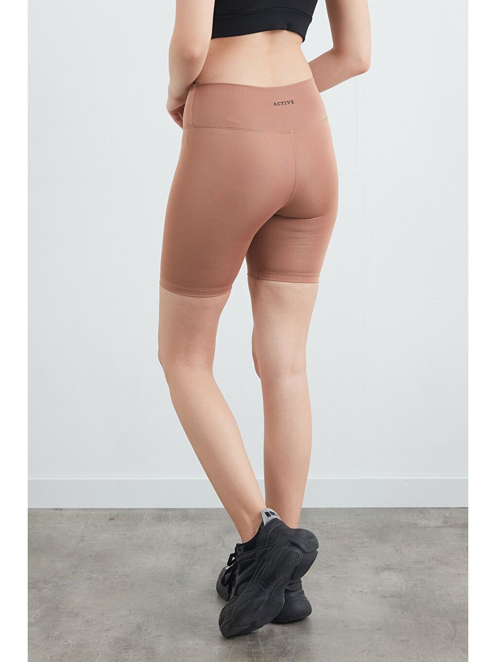 Bej Basic Yüksek Bel Biker Tayt-2