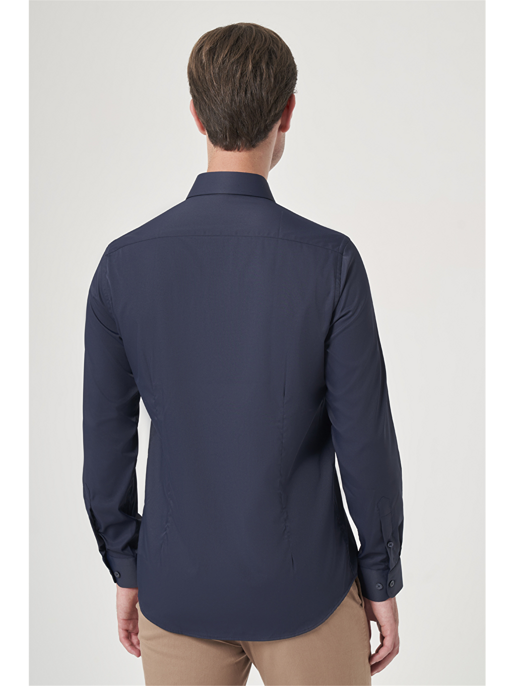Lacivert Sert Yaka Uzun Kol Cepsiz Slim Fit Esnek Su İtici Gömlek 1004260234-4