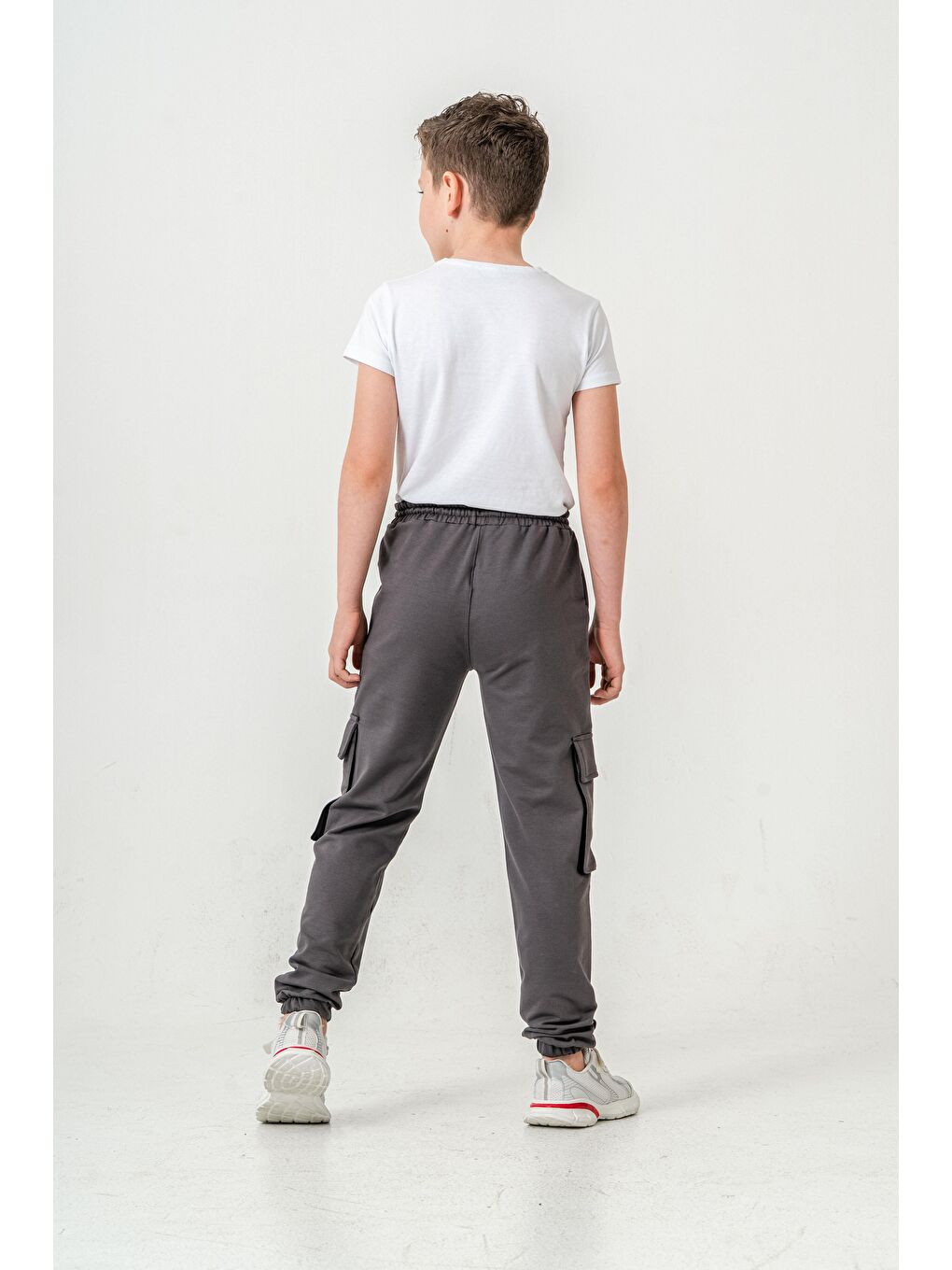 Gri Çift Kargo Cepli Sol Cep Kapagı Armalı Erkek Çoçuk Eşofman Altı-7