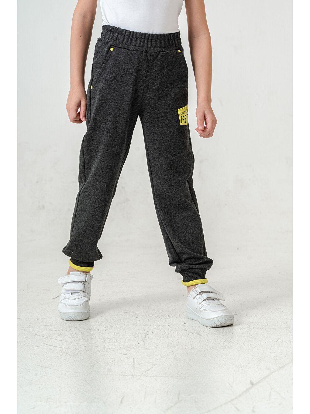 Antrasit Super Fast Baskılı Cep Kenarı Rivetli Erkek Çocuk Eşofman Altı-6