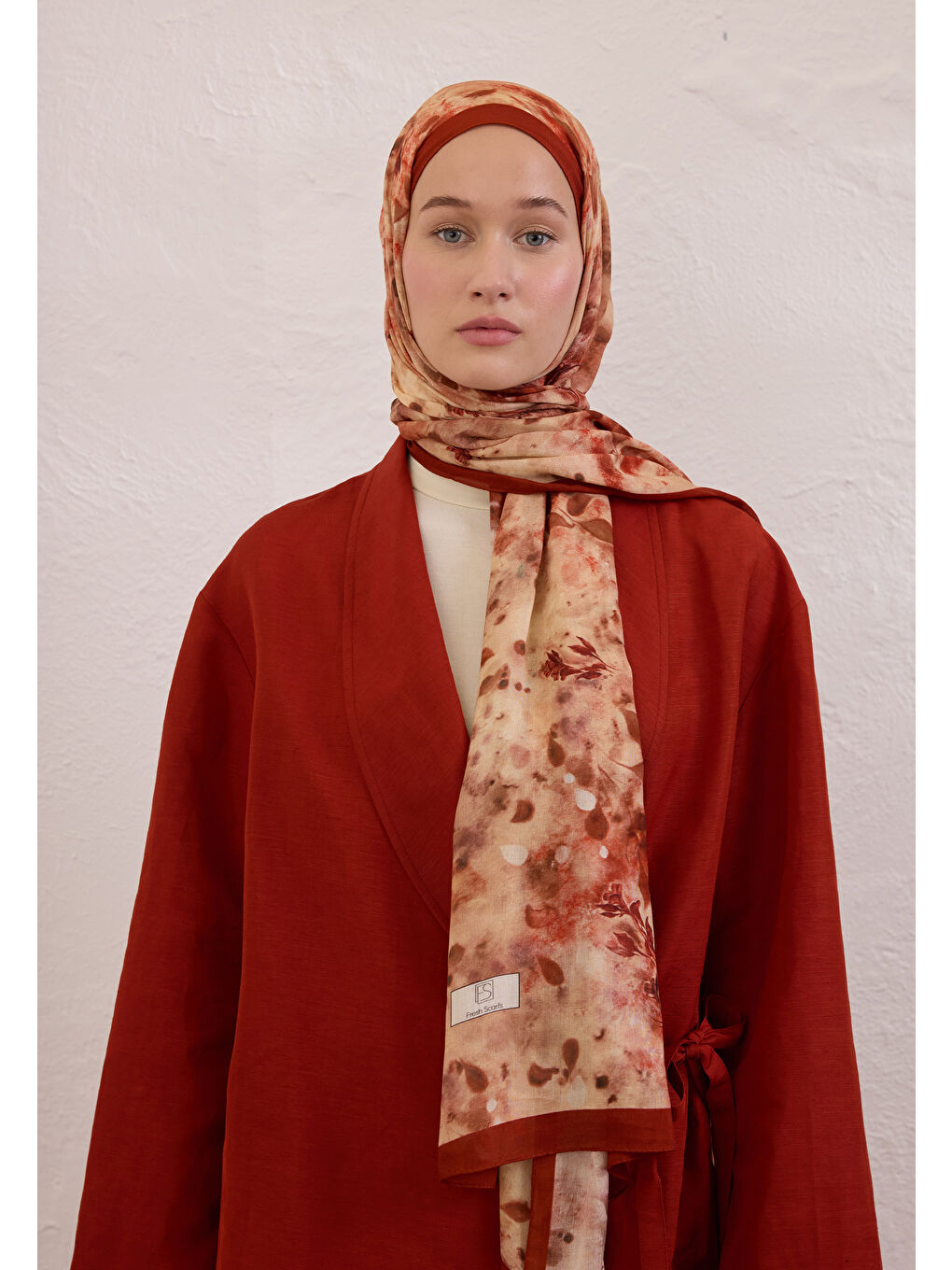 Kahverengi Naomı Desen Rami Şal Kiremit-1