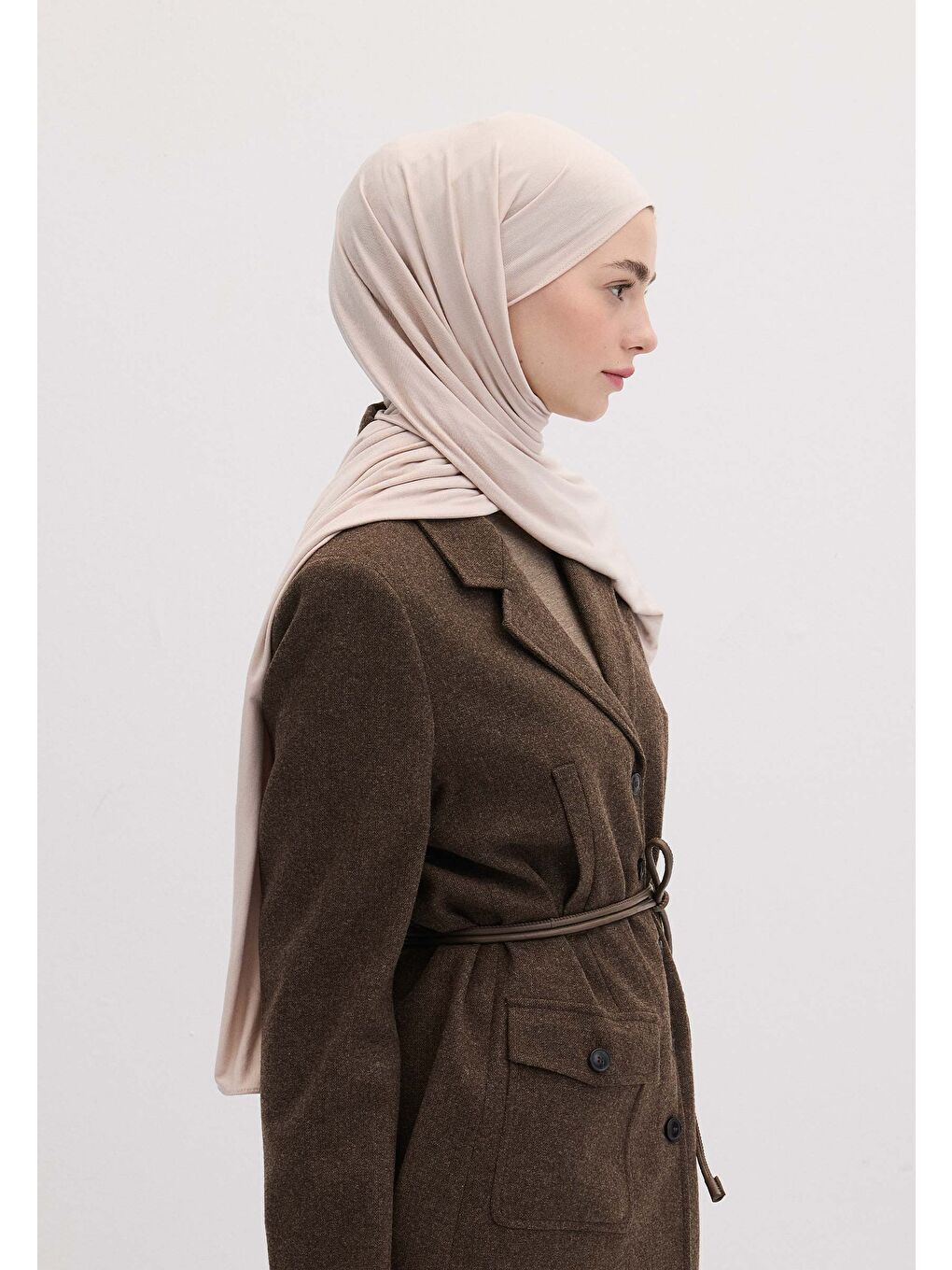 Pembe Bambu Penye Şal Pudra-1