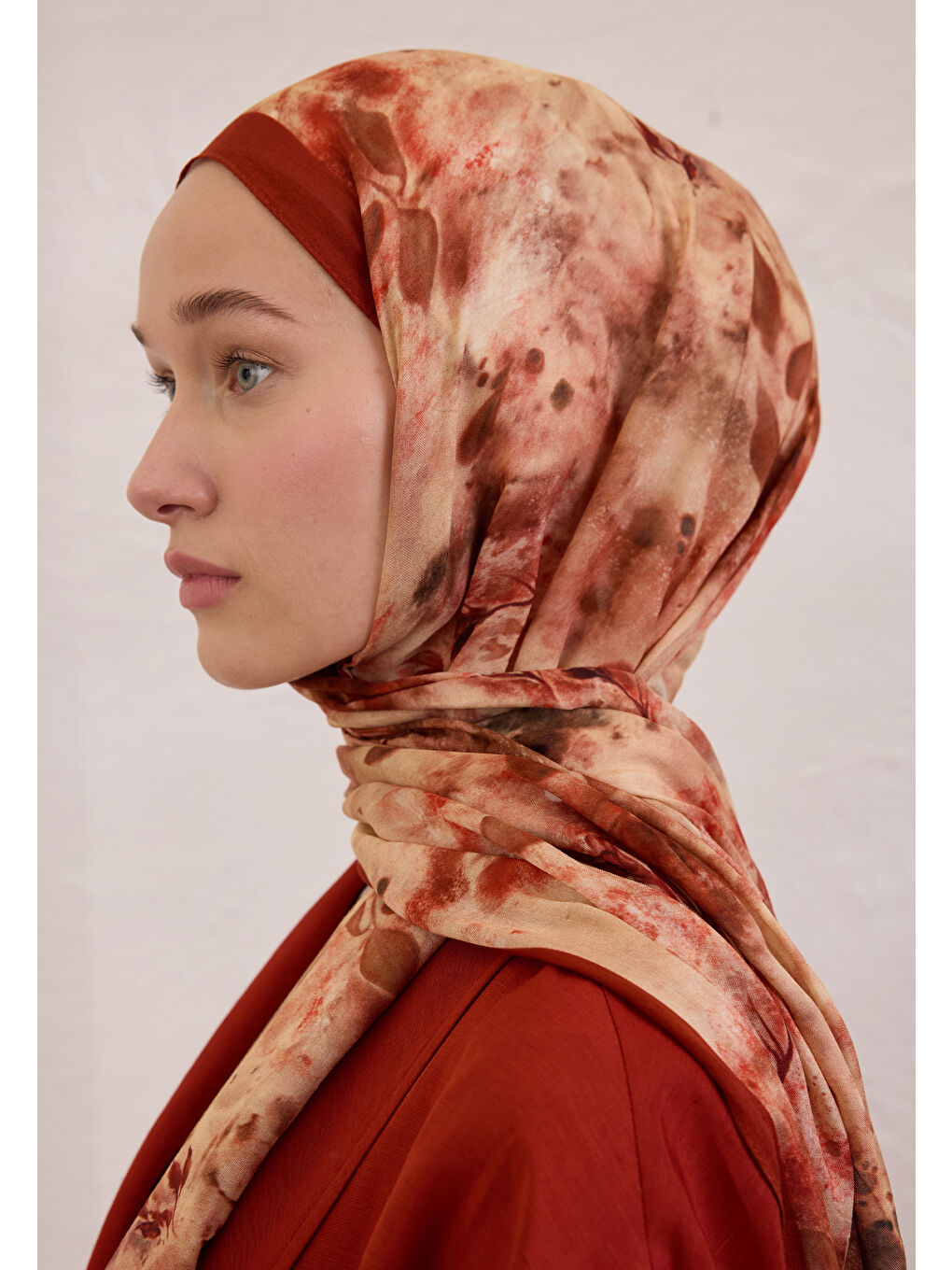 Kahverengi Naomı Desen Rami Şal Kiremit-3