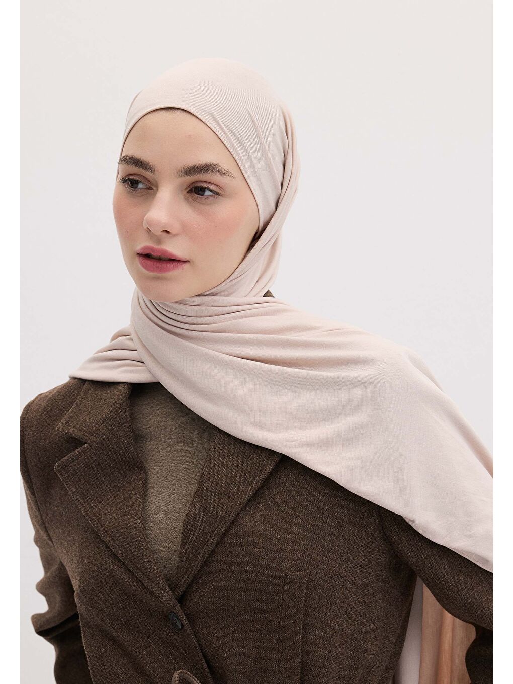 Pembe Bambu Penye Şal Pudra-2