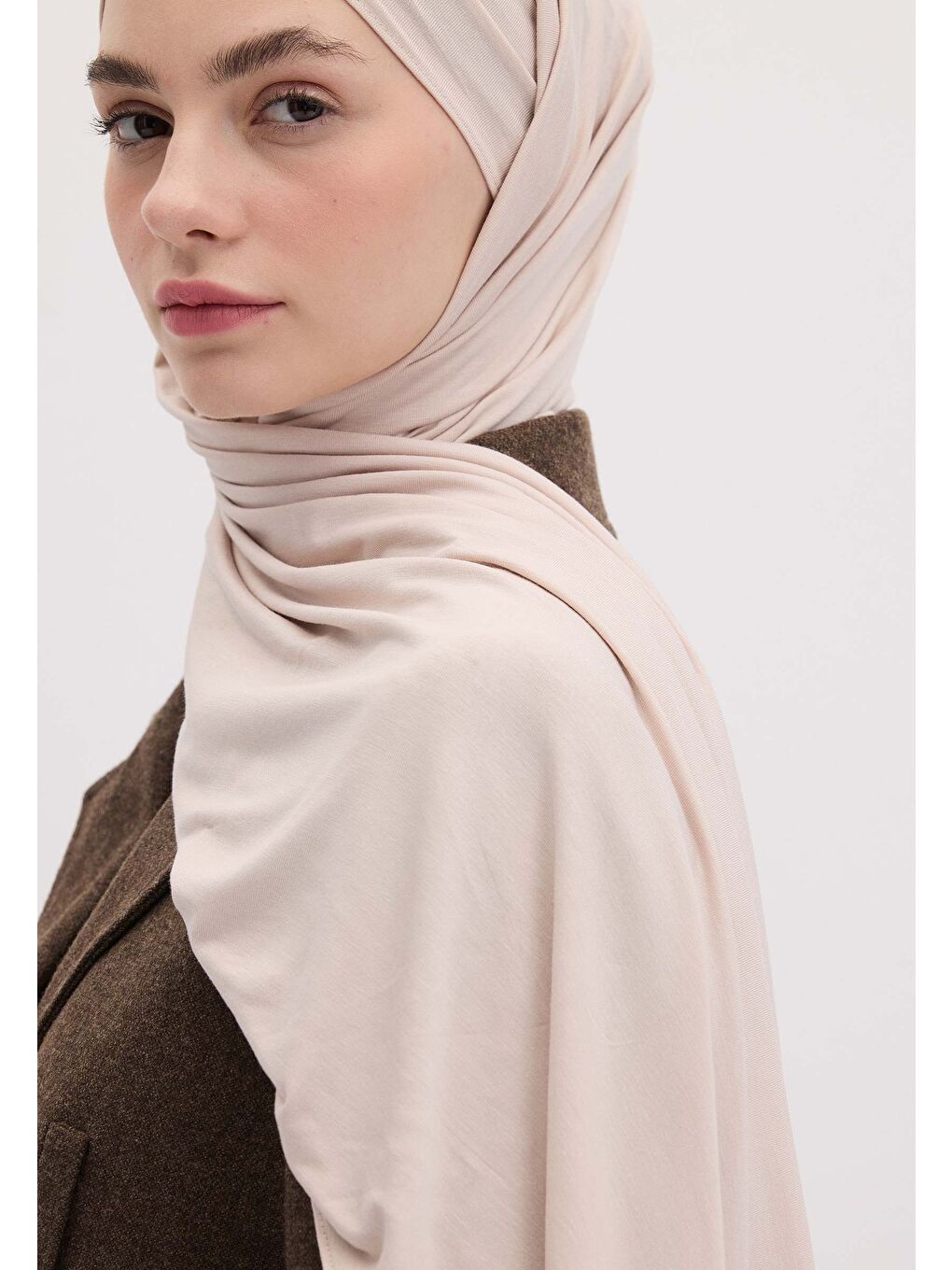 Pembe Bambu Penye Şal Pudra-3