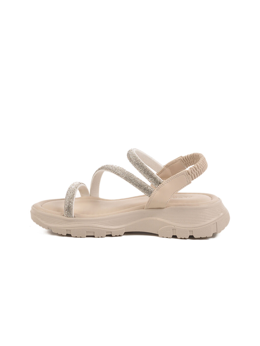 Ekru Krem Taşlı Kadın Sandalet T-005 Z-1