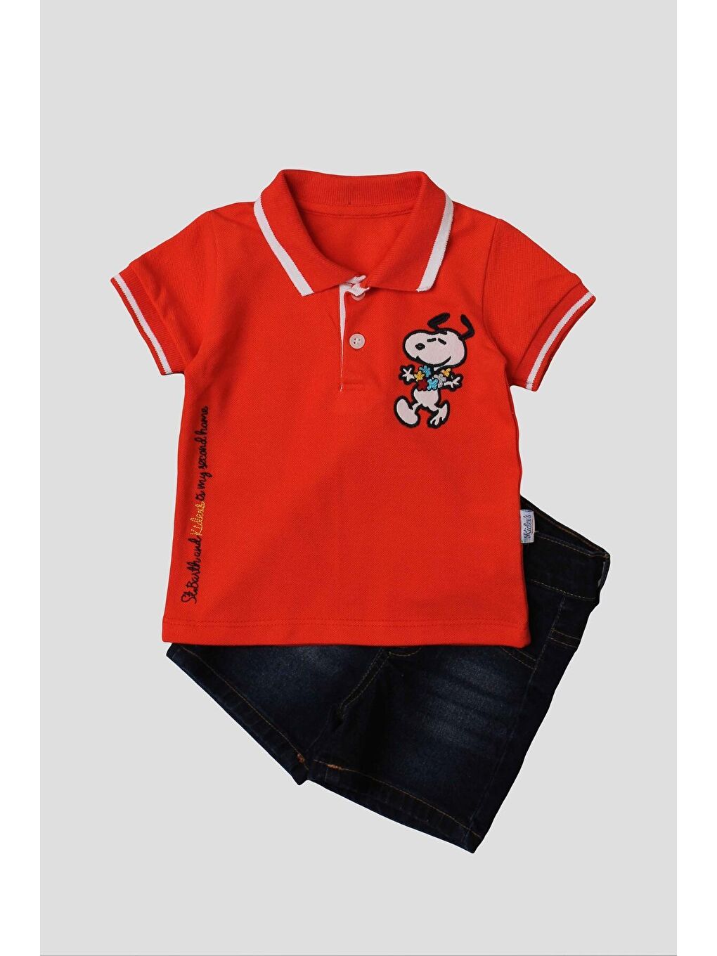 Turuncu Erkek bebek pamuklu polo takım pantolon üst ikili takım-1