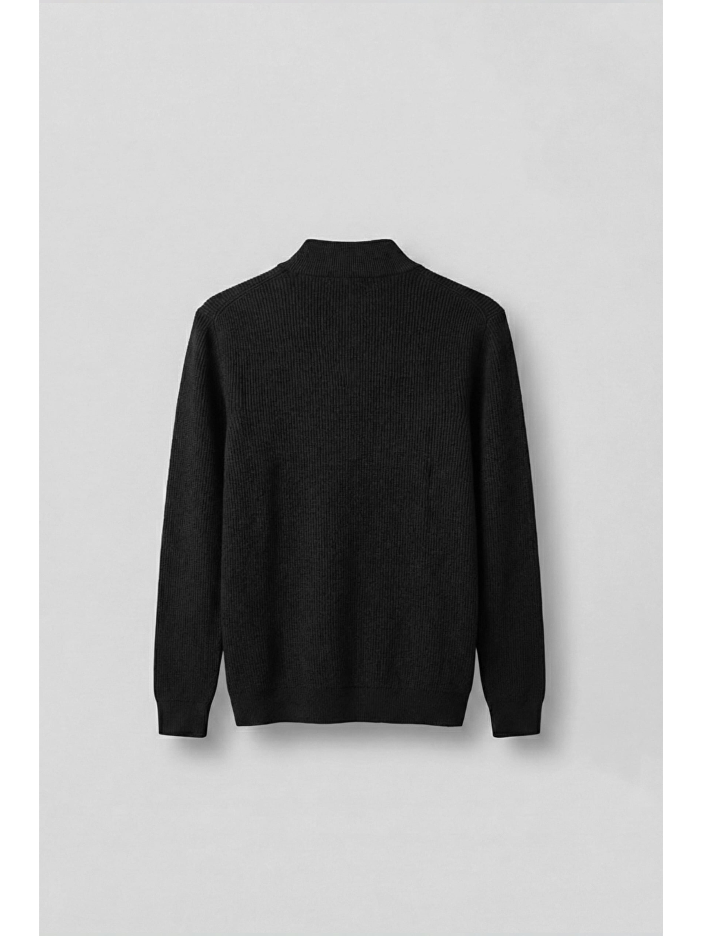 Erkek Regular Fit Fermuarlı Premium Kumaş Kazak Siyah-1