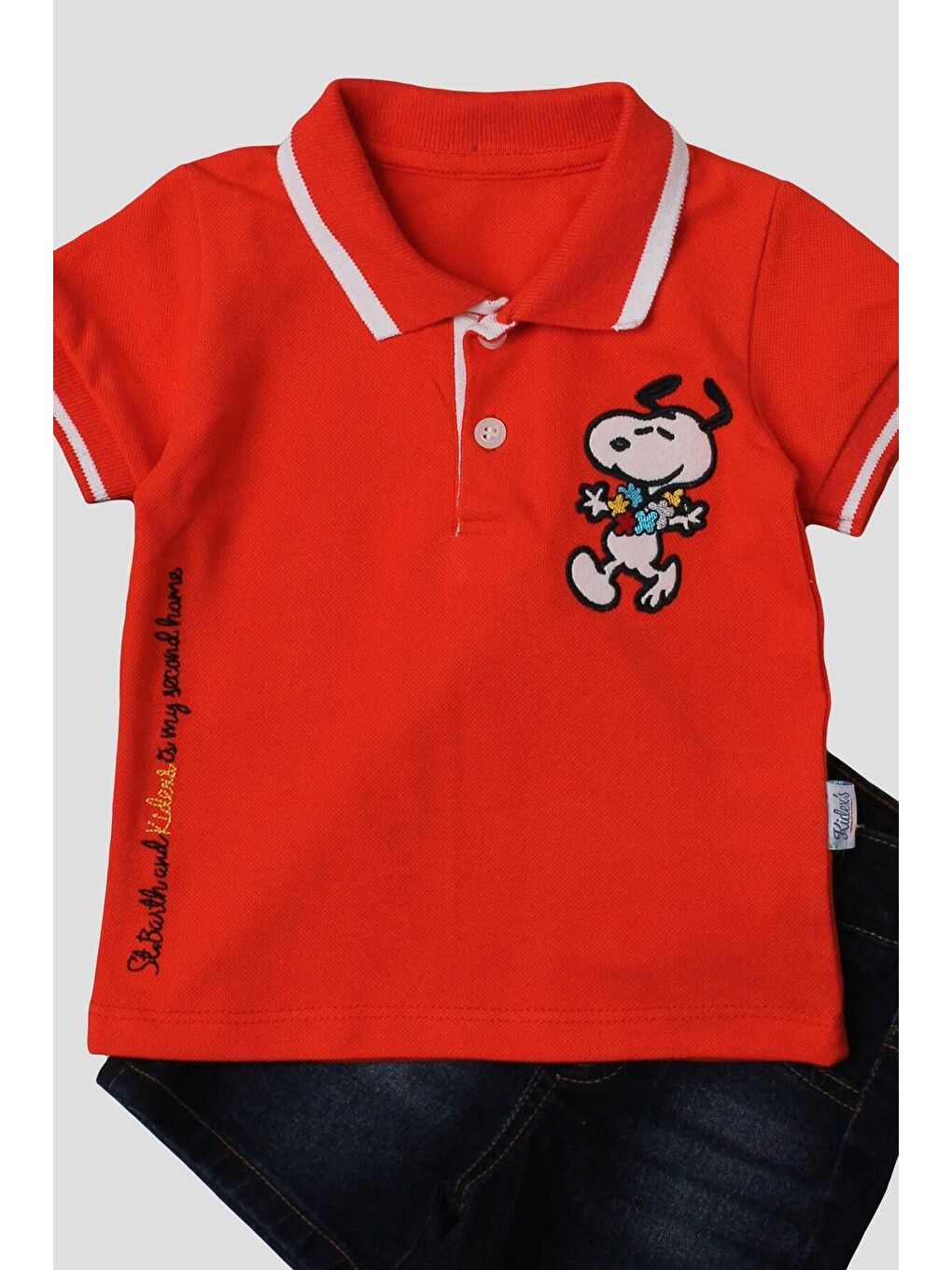 Turuncu Erkek bebek pamuklu polo takım pantolon üst ikili takım-2