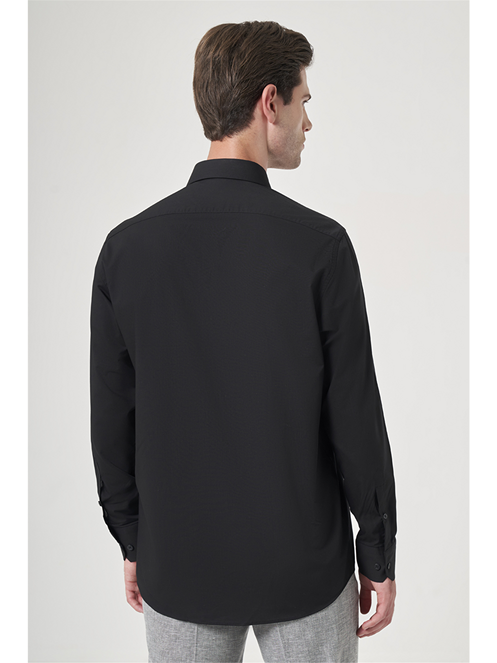 Siyah Sert Yaka Uzun Kol Cepli Comfort Fit Pamuklu Gömlek 1004260179-4