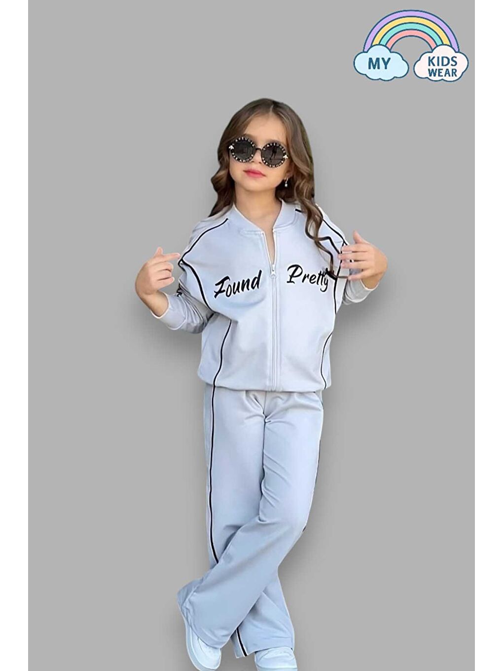 Kız Çocuk Yazılı Gri Okul Eşofman Takımı Fermuarlı Spor Takım 5-14 Yaş 12033