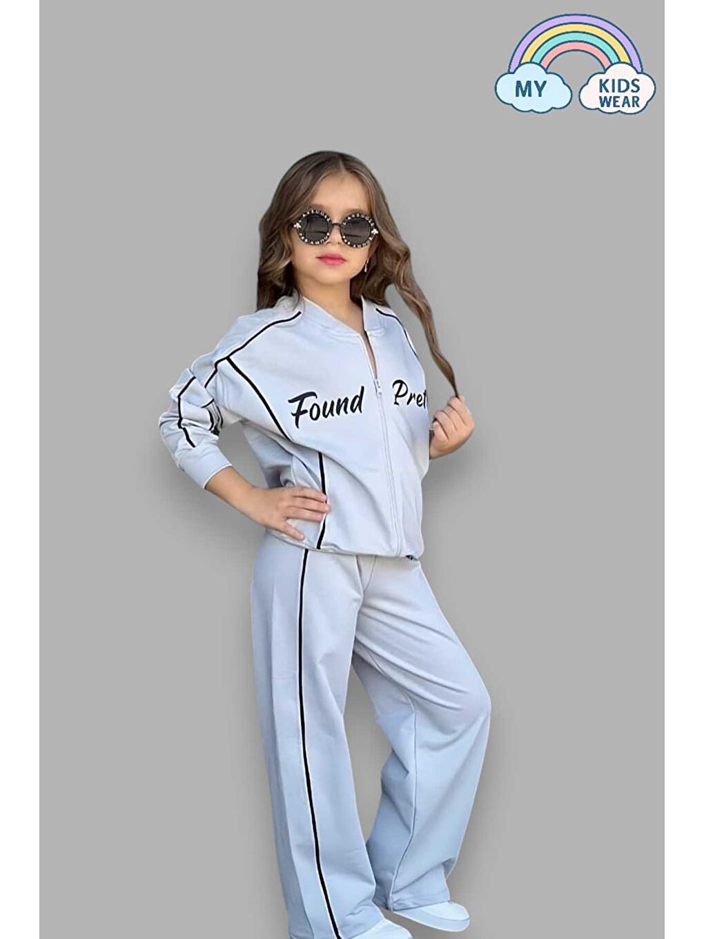 Kız Çocuk Yazılı Gri Okul Eşofman Takımı Fermuarlı Spor Takım 5-14 Yaş 12033-1