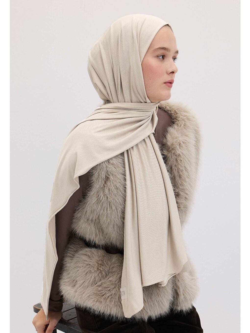 Beyaz Bambu Penye Şal İnci