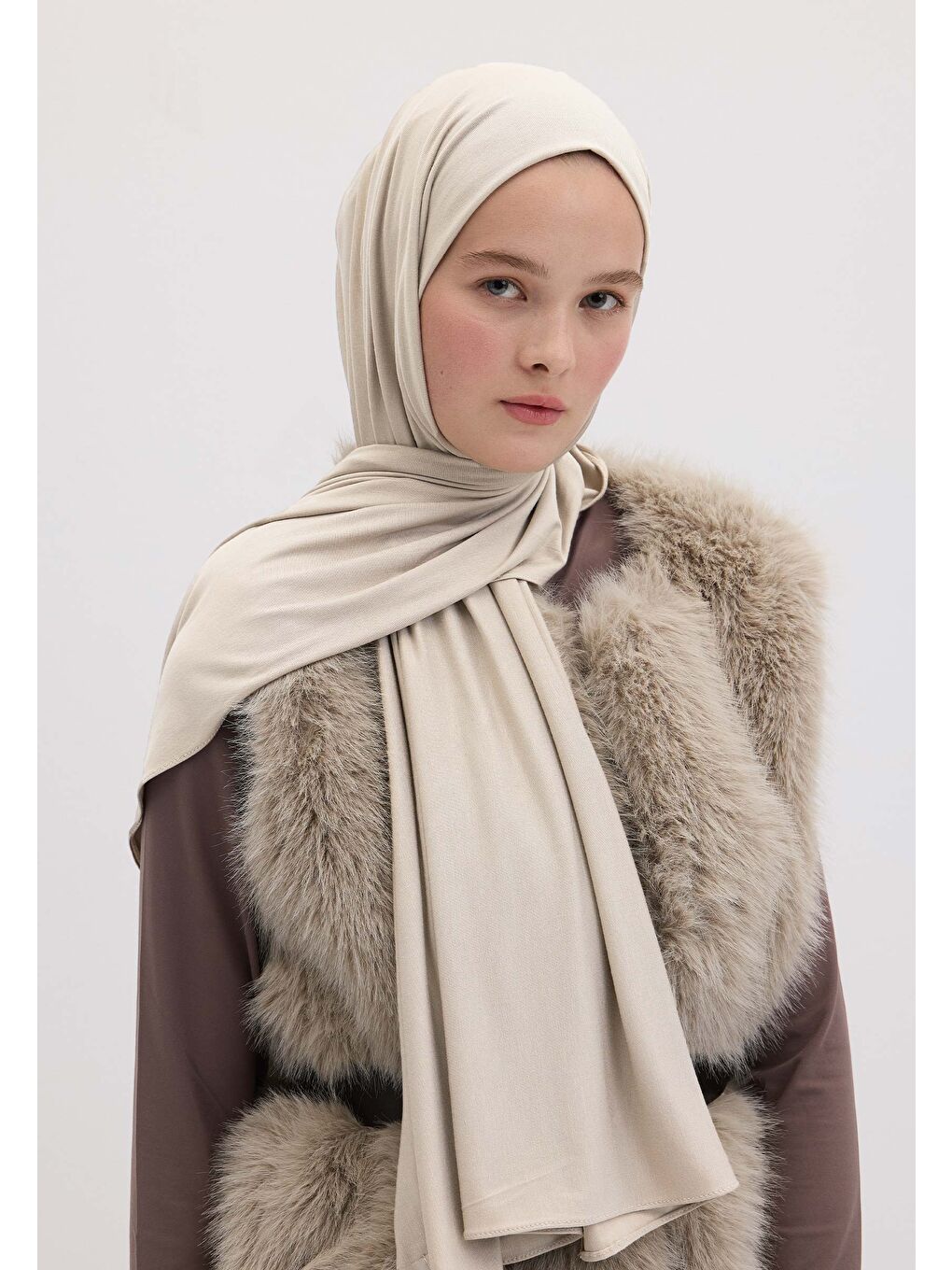 Beyaz Bambu Penye Şal İnci-2