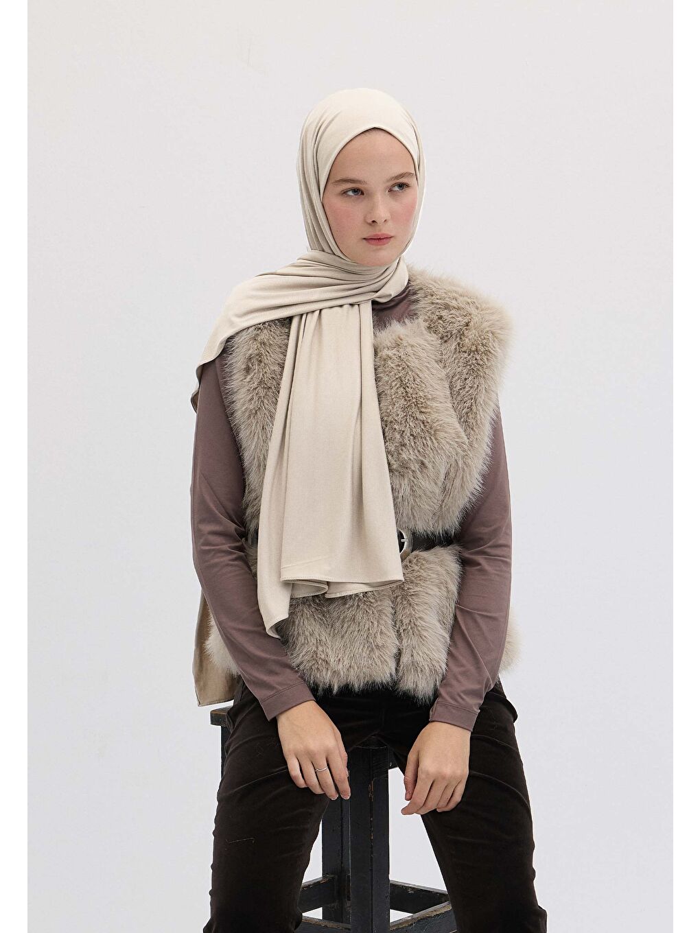 Beyaz Bambu Penye Şal İnci-3