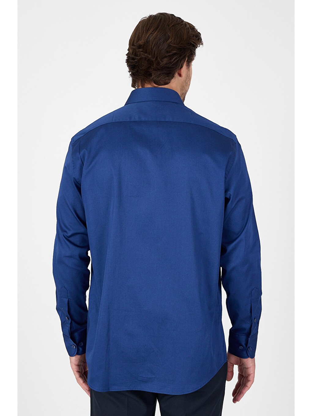 Lacivert Sert Yaka Uzun Kol Cepli Comfort Fit %100 Pamuk Gömlek 1004260323-4