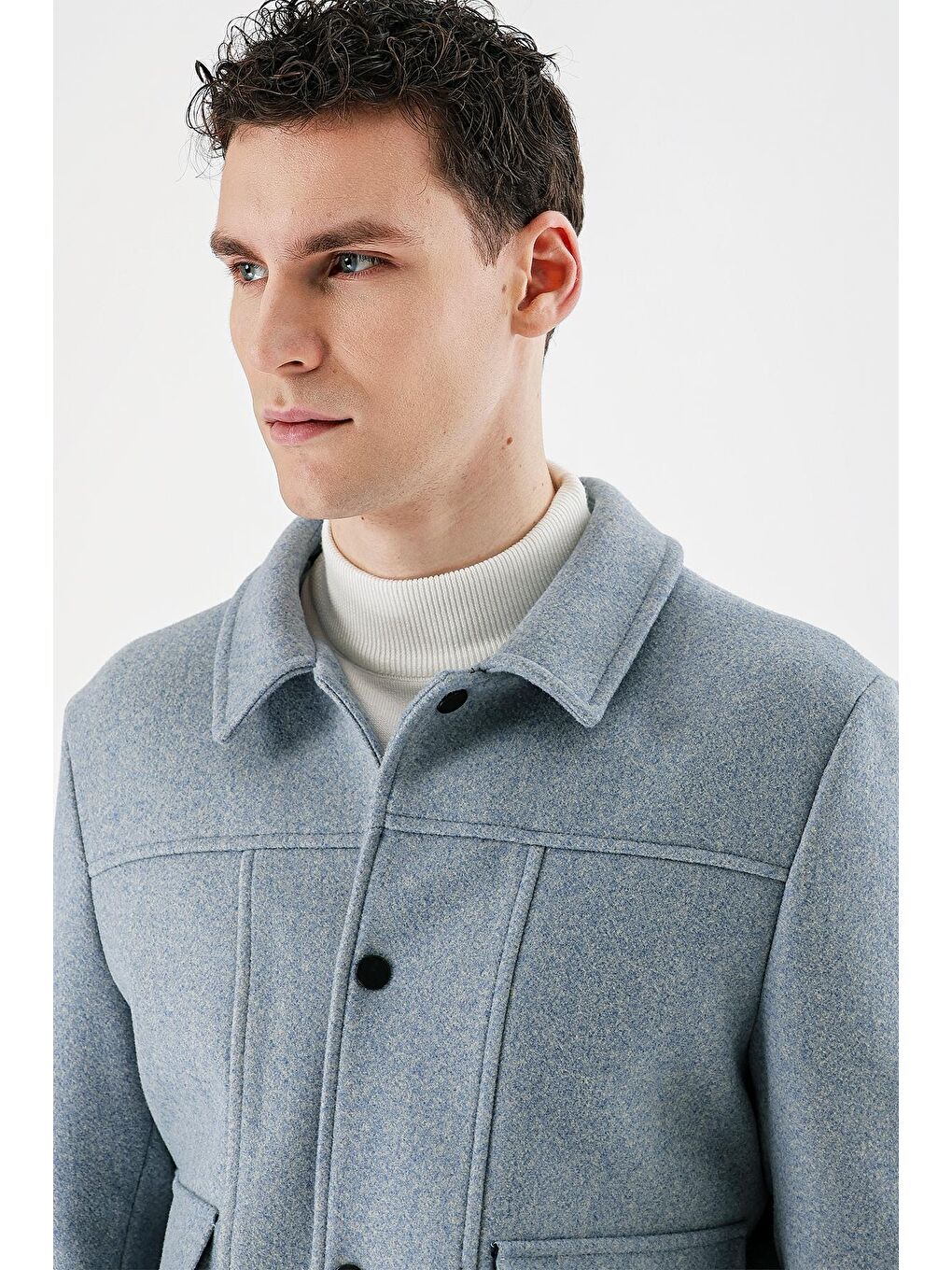 Koyu Mavi Kaşe Kolej Yaka Astarlı Slim Fit Dar Kesim Casual Mont 1007235172-5