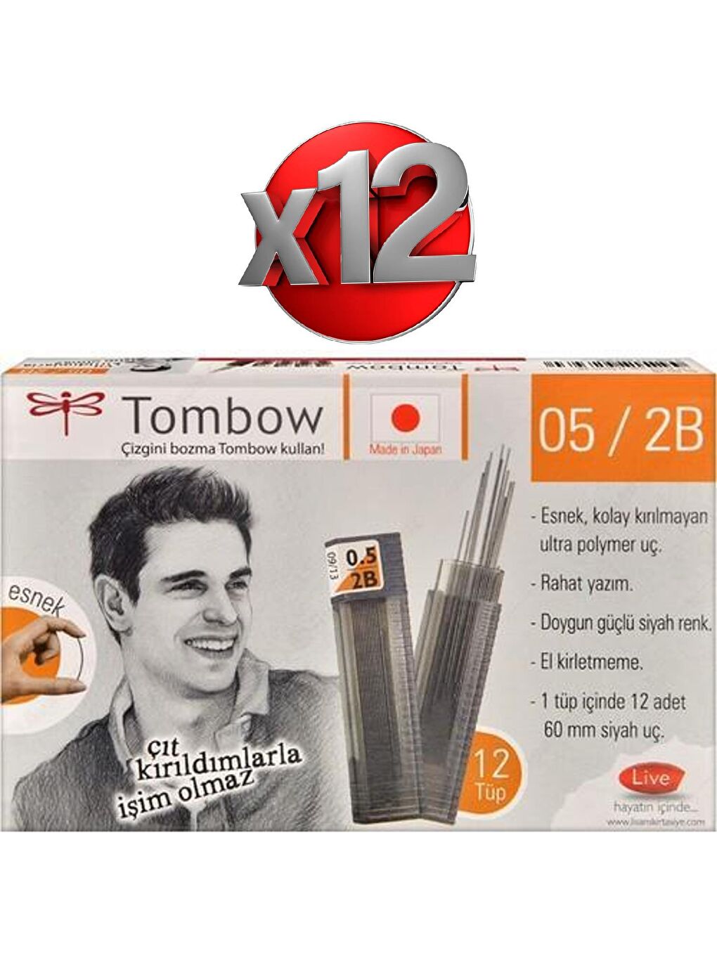 Tombow Siyah Min Klasik Mono Lead 2B Kalem Ucu 0.5 mm 12 Tüp - 1