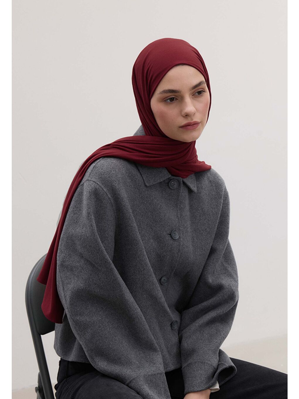 Bambu Penye Şal Koyu Bordo-1