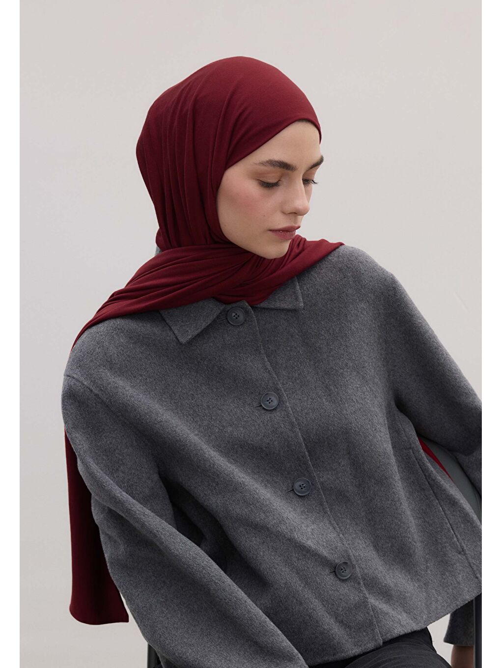 Bambu Penye Şal Koyu Bordo-3