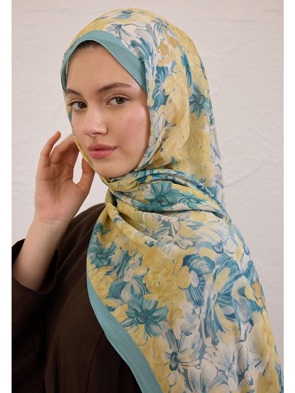 Summer Bloom Desen Rami Şal Soft Mavi-1