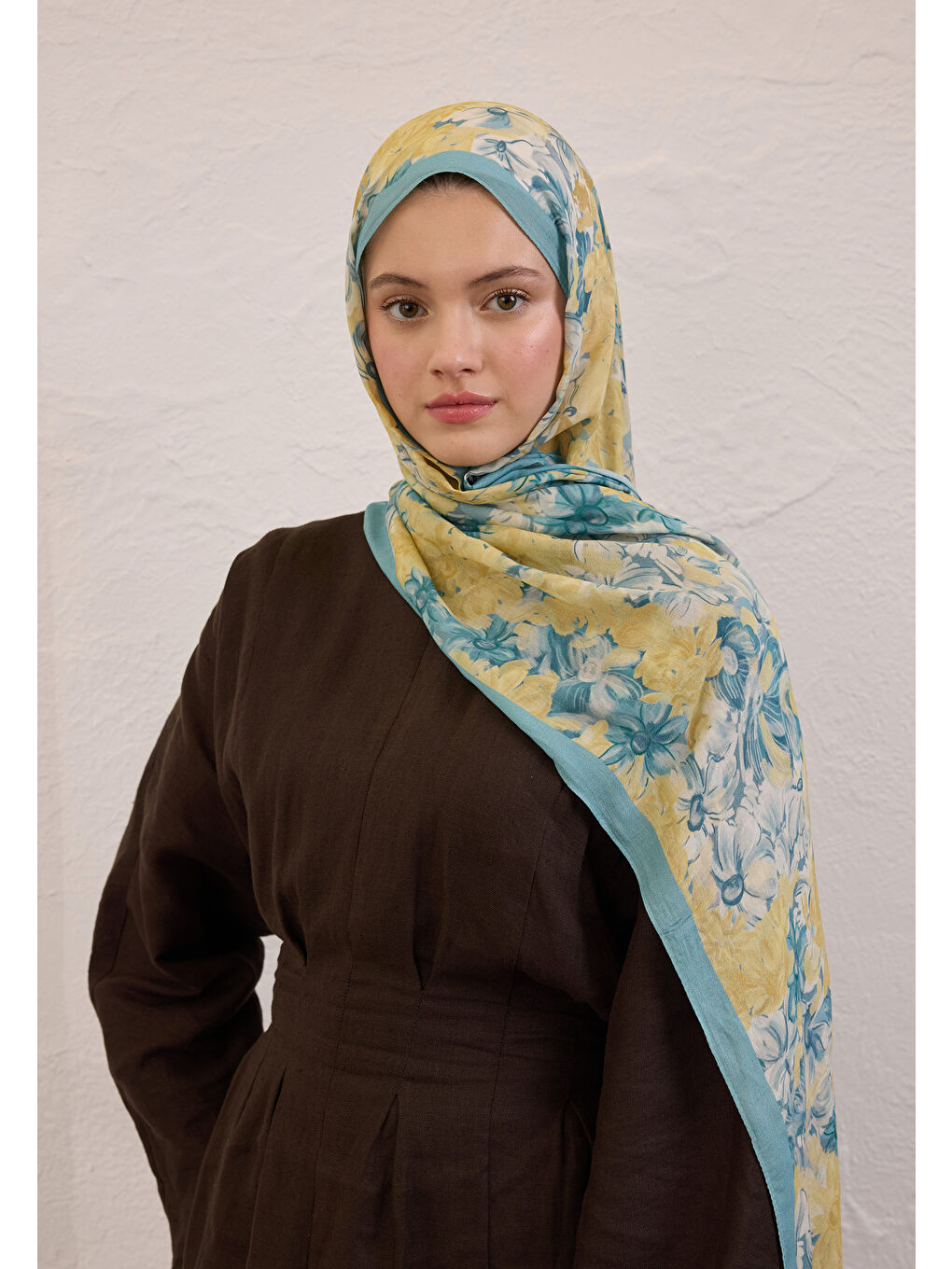 Summer Bloom Desen Rami Şal Soft Mavi-3