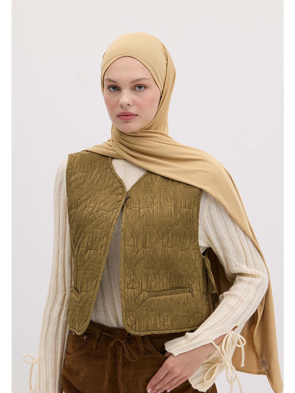 Sarı Bambu Penye Şal Sahra