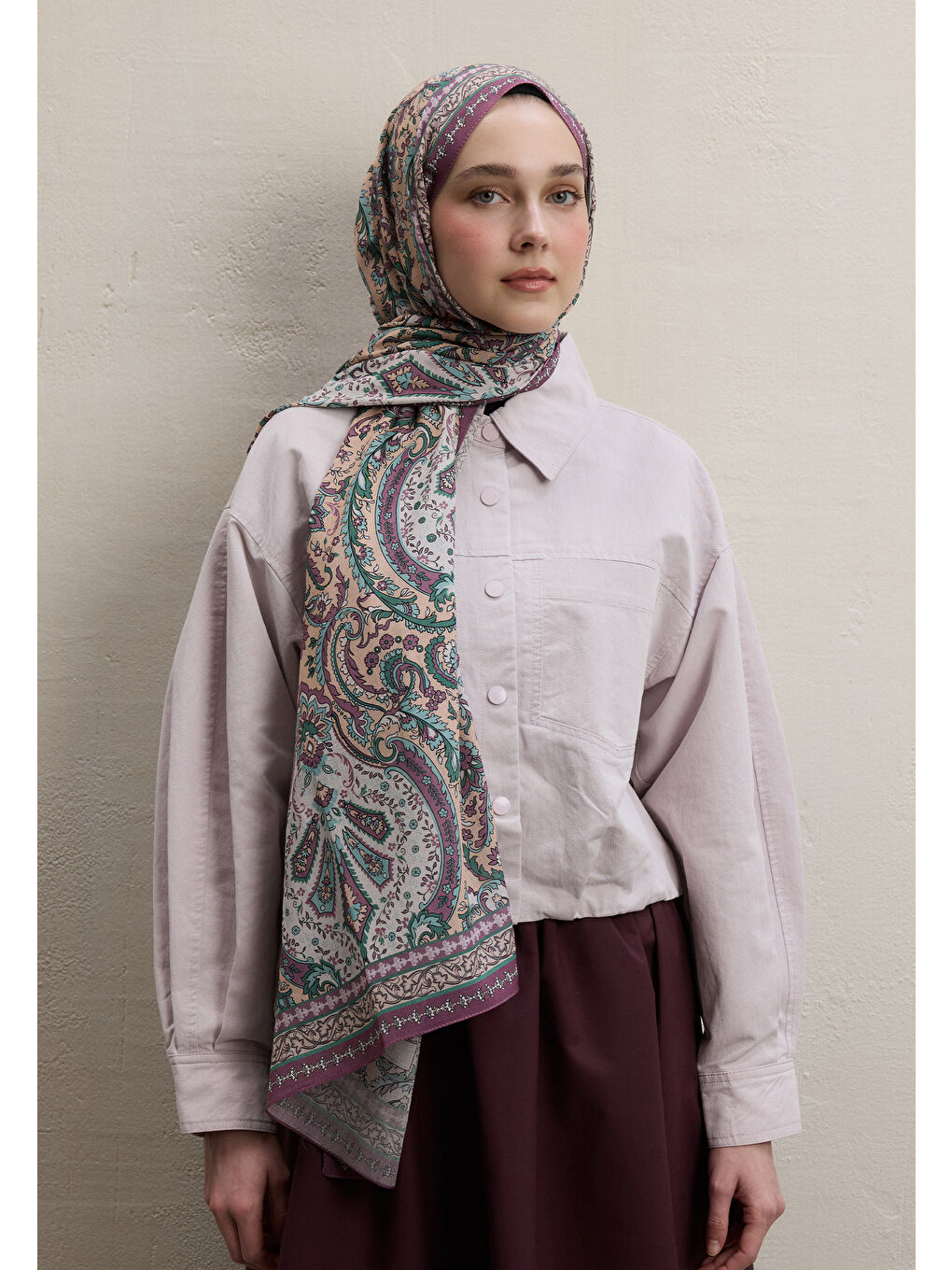 Pembe Elegant Desen Şal Gül Kurusu