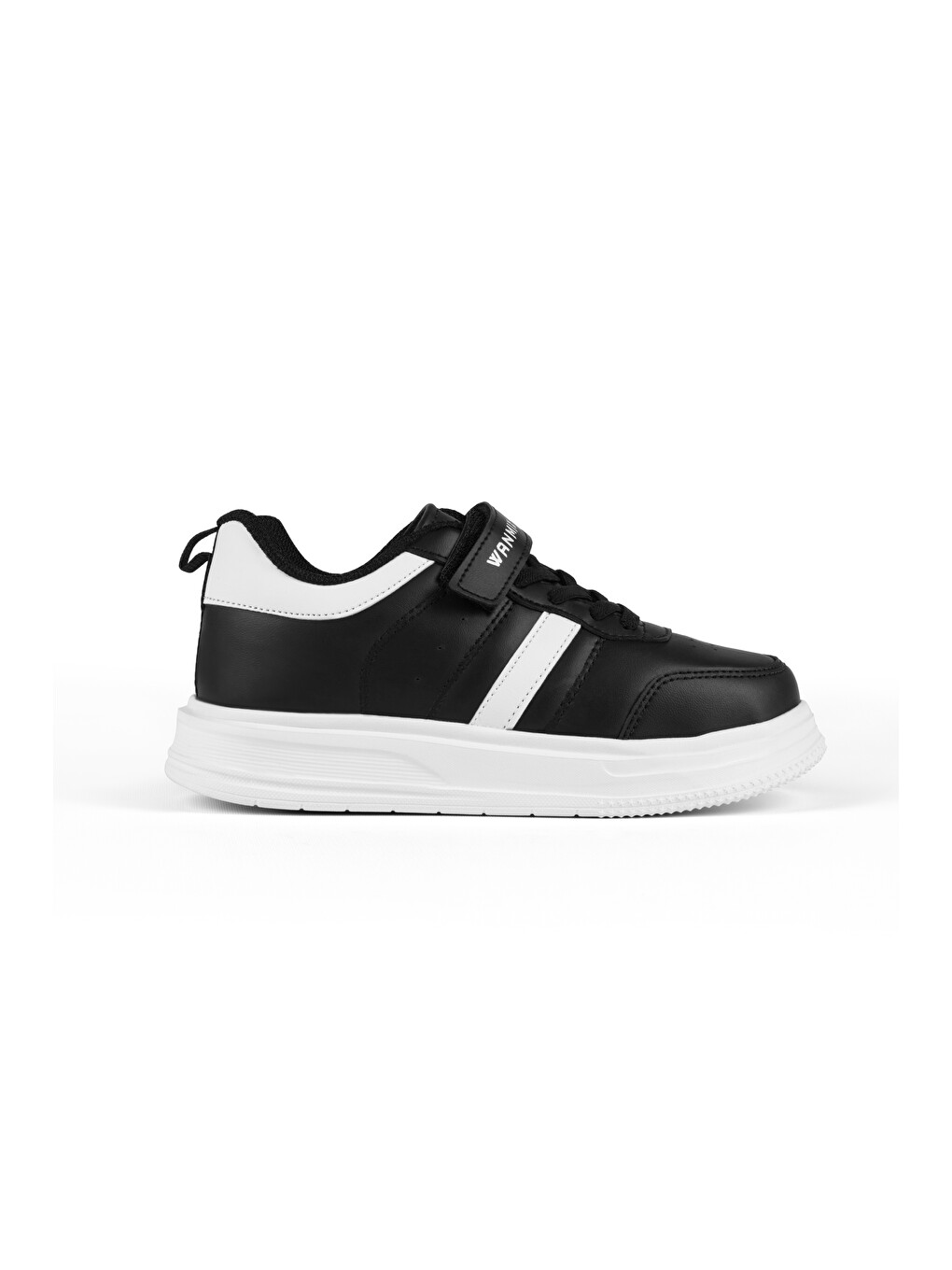 Çocuk Unisex Siyah Beyaz Rahat Kalıp Yanı Cizgili Cırtlı Sneaker-1