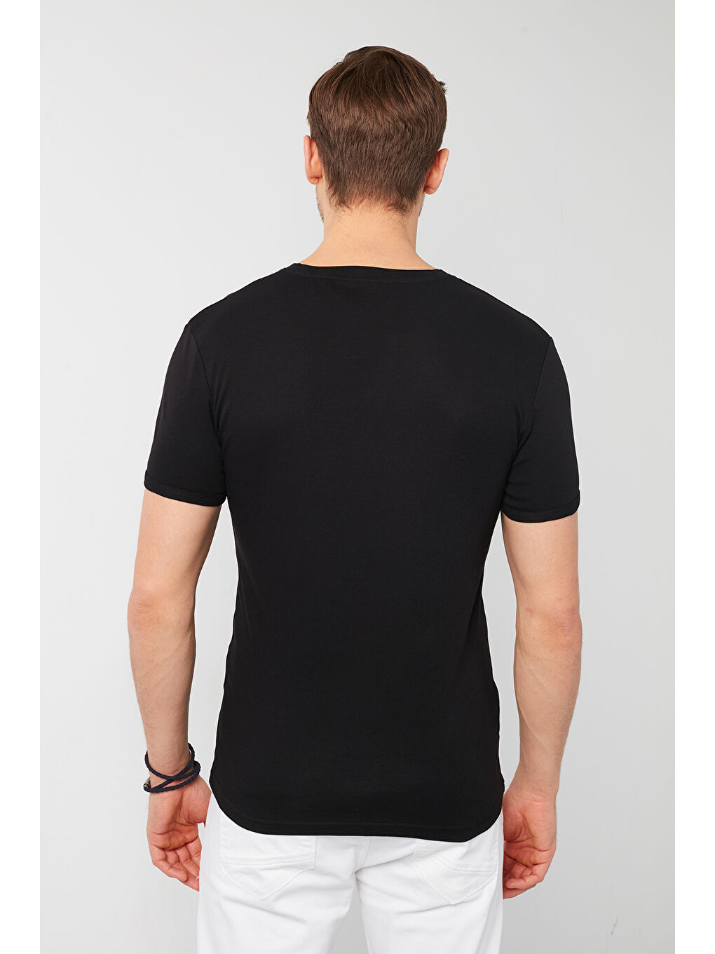 Beyaz Pamuklu Düğme Detaylı Slim Fit V Yaka 3'lü Paket Tişört 5902122S3-5