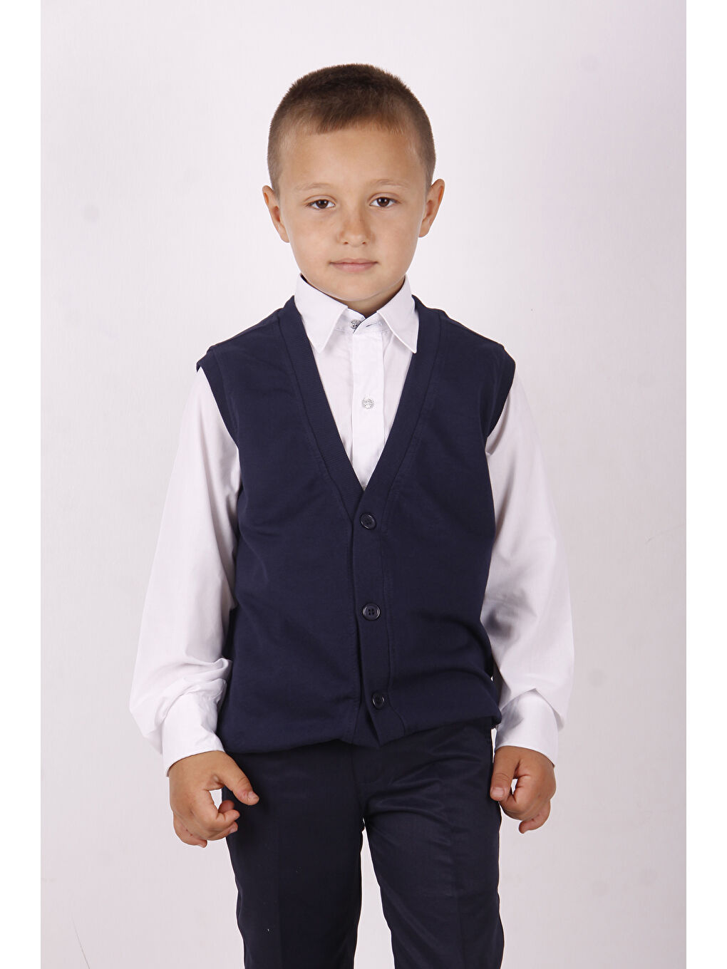 Lacivert Erkek Çocuk Düğmeli Okul Yelek