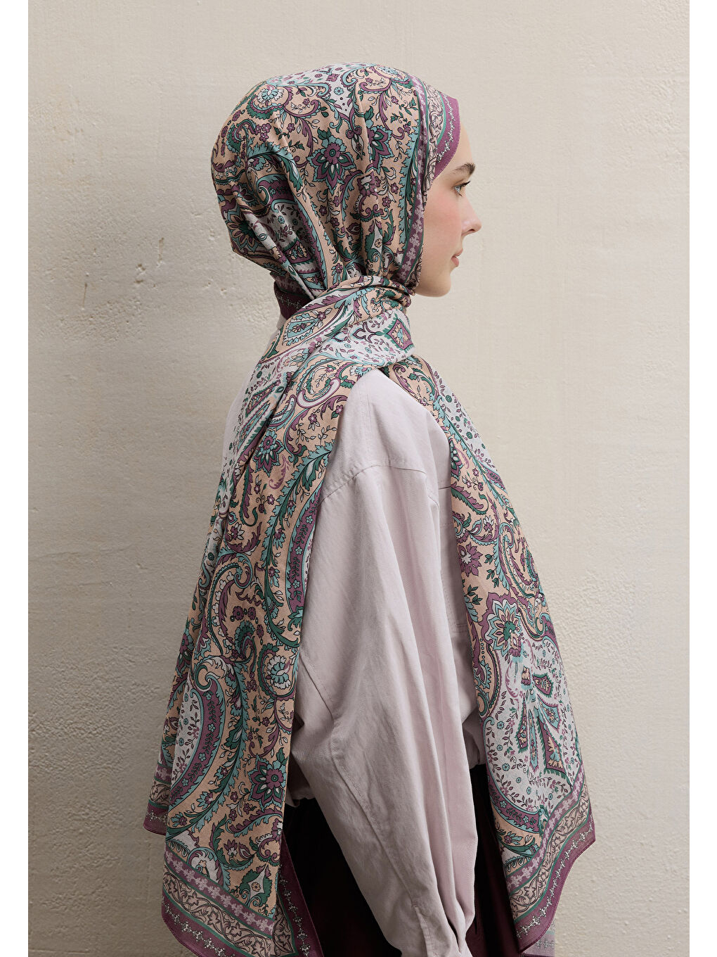 Pembe Elegant Desen Şal Gül Kurusu-4