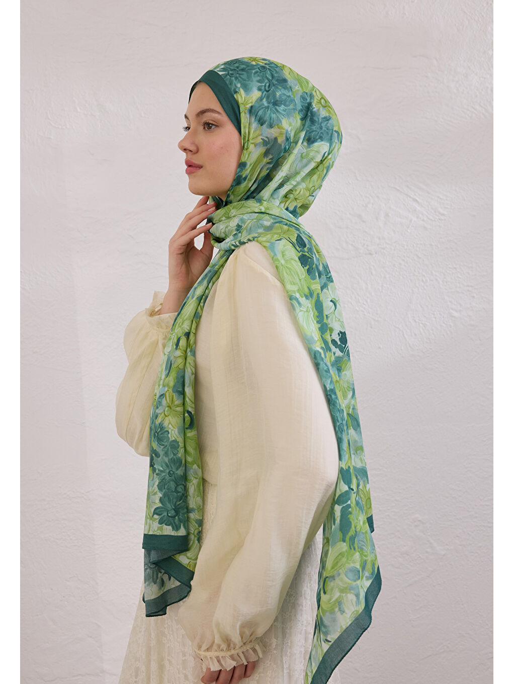 Summer Bloom Desen Rami Şal Çam Yeşili-1