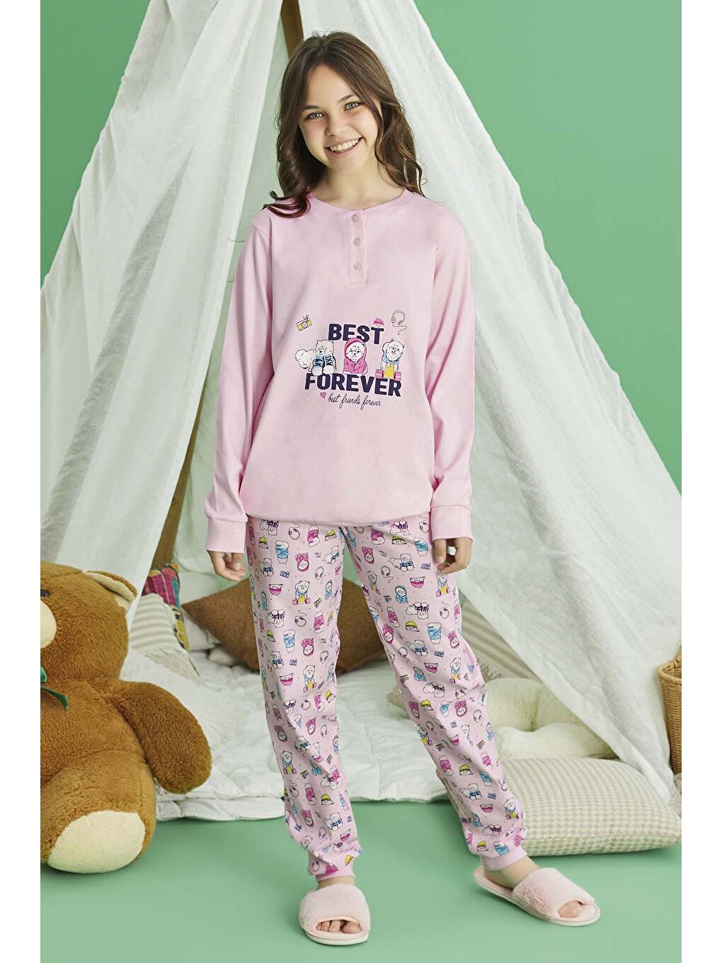 Remsa Kız Çocuk Pamuklu Pijama Takımı 240723 Pembe