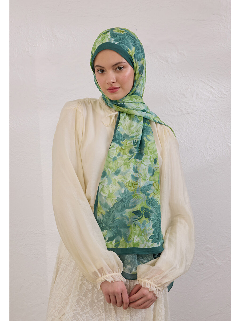 Summer Bloom Desen Rami Şal Çam Yeşili-2