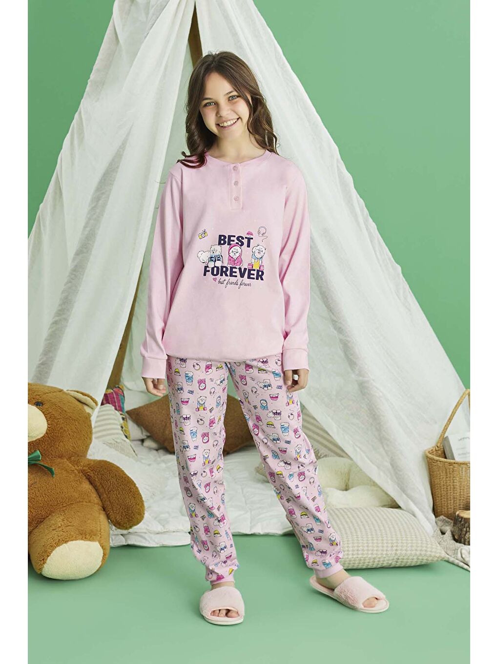 Remsa Kız Çocuk Pamuklu Pijama Takımı 240723 Pembe - 1